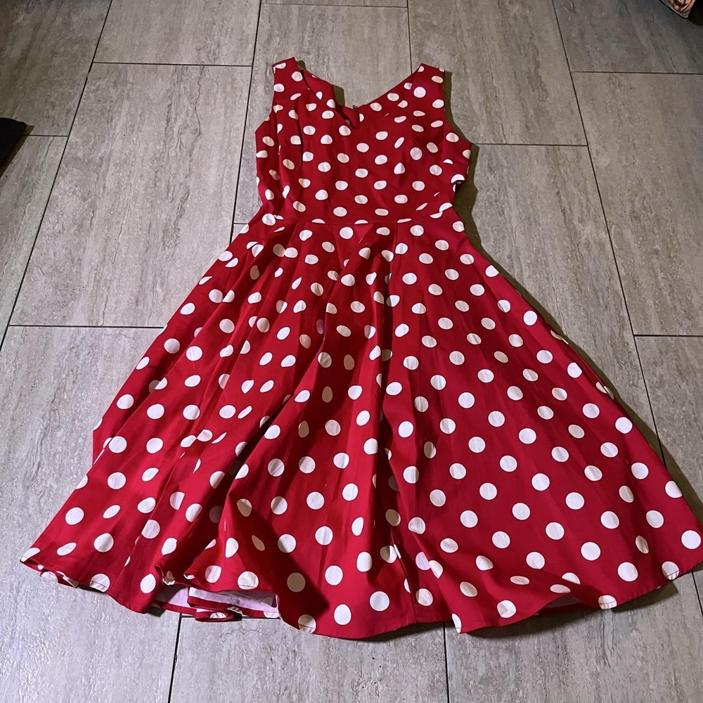 Eva Rose Dress Womens Small Red Polka Dot Fit & Flare V Neck Knee Length 3915